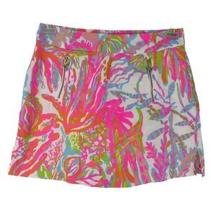 Lilly Pulitzer Skort Scuba To Cuba Womens Size 2 Colorful Preppy Palm Tree Zip